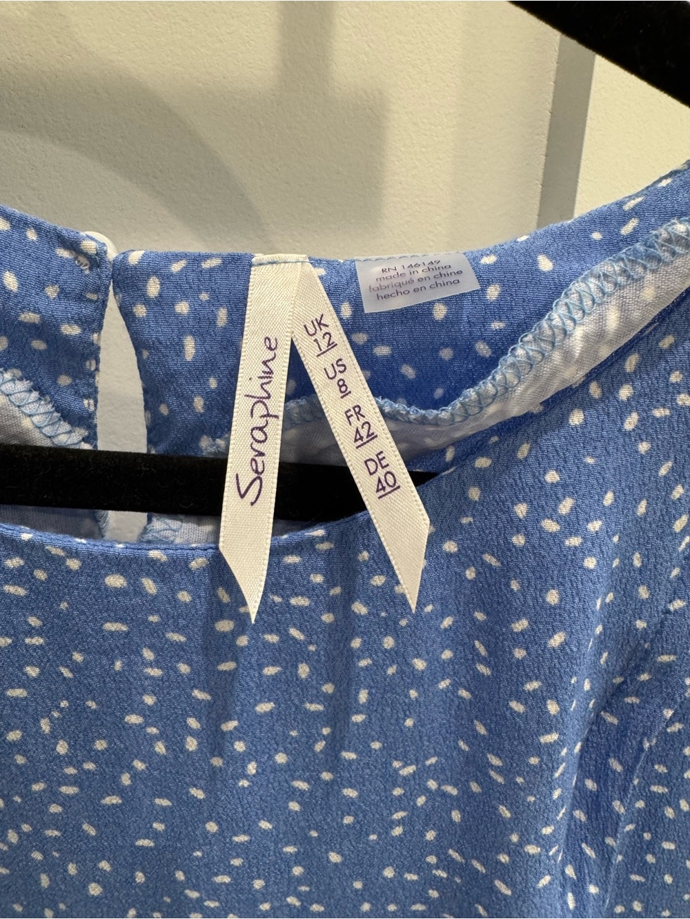 Seraphine Blue Dress with White Speckle Print Size 8 - Picture 3 of 4